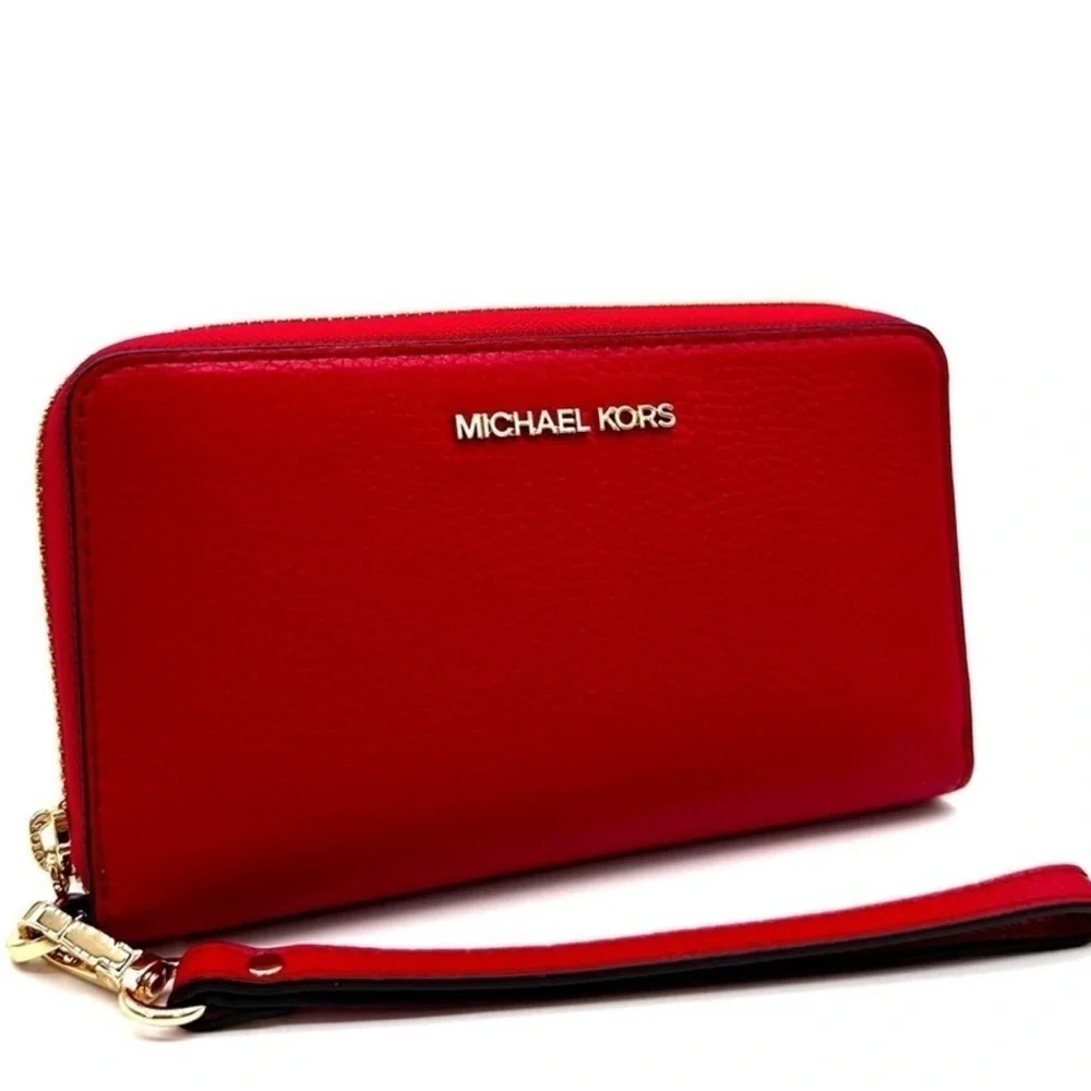 Michael Kors JST LG Flat MF Phone Case Wallet Red/Gold - Picture 3 of 9
